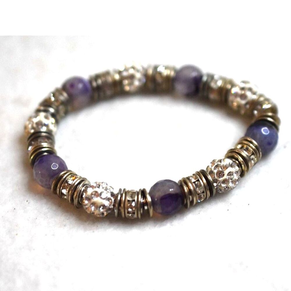 Vintage Silver Tone Lt. Purple Beaded Stretch Very Gently Worn 6" Bracelet